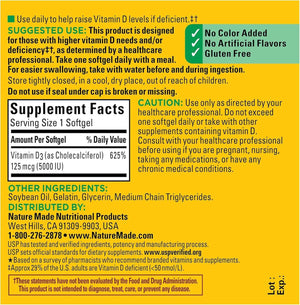 Nature Made Extra Strength Vitamin D3 5000 IU (125 Mcg), Dietary Supplement for Bone, Teeth, Muscle and Immune Health Support, 180 Softgels, 180 Day Supply - Vitamen Store