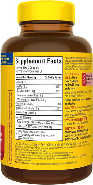 Nature Made Fish Oil 1200 mg – Omega - 3 Supplement – 100 Softgels (50 - Day Supply) - Vitamen Store