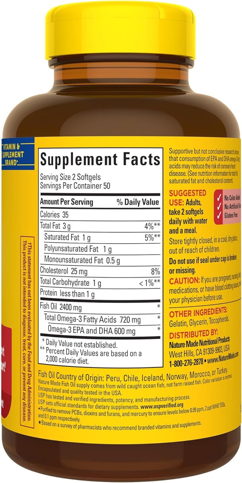 Nature Made Fish Oil 1200 mg – Omega - 3 Supplement – 100 Softgels (50 - Day Supply) - Vitamen Store