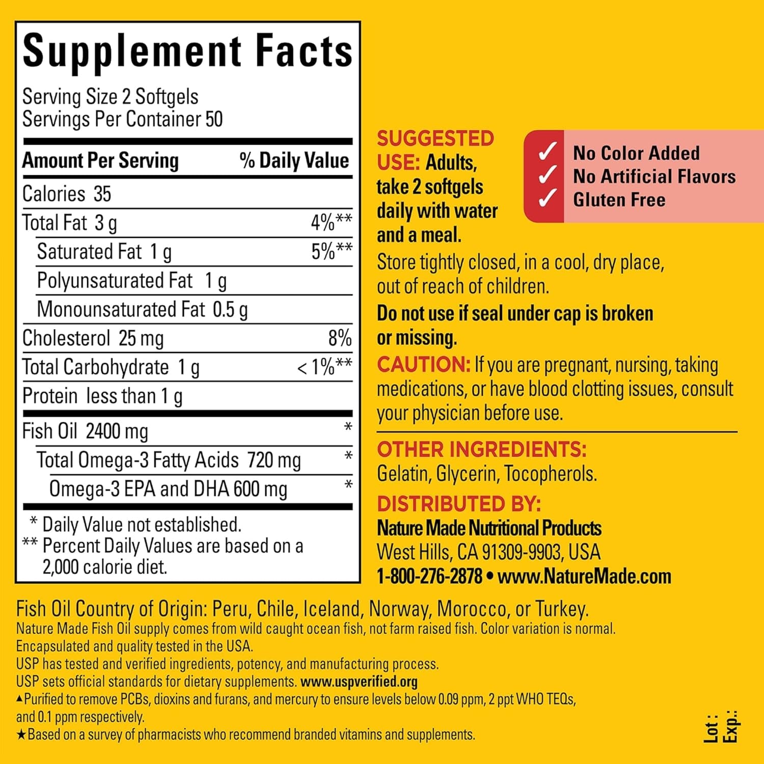 Nature Made Fish Oil 1200 mg – Omega - 3 Supplement – 100 Softgels (50 - Day Supply) - Vitamen Store