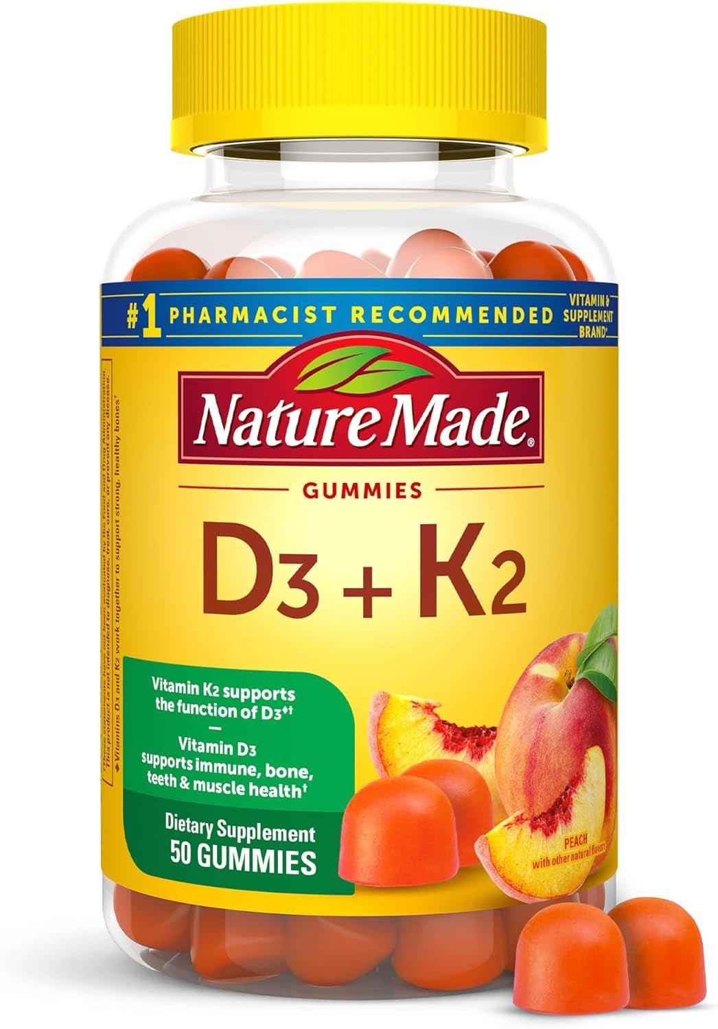 Nature Made Vitamin D3 K2 Gummies, Vitamin D3 5000 IU per Serving, Bone, Teeth, Muscle, Immune Health Support, 50 Vitamin D + K2 Gummy Vitamins, 25 Day Supply - Vitamen Store