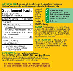 Nature Made Vitamin D3 K2 Gummies, Vitamin D3 5000 IU per Serving, Bone, Teeth, Muscle, Immune Health Support, 50 Vitamin D + K2 Gummy Vitamins, 25 Day Supply - Vitamen Store