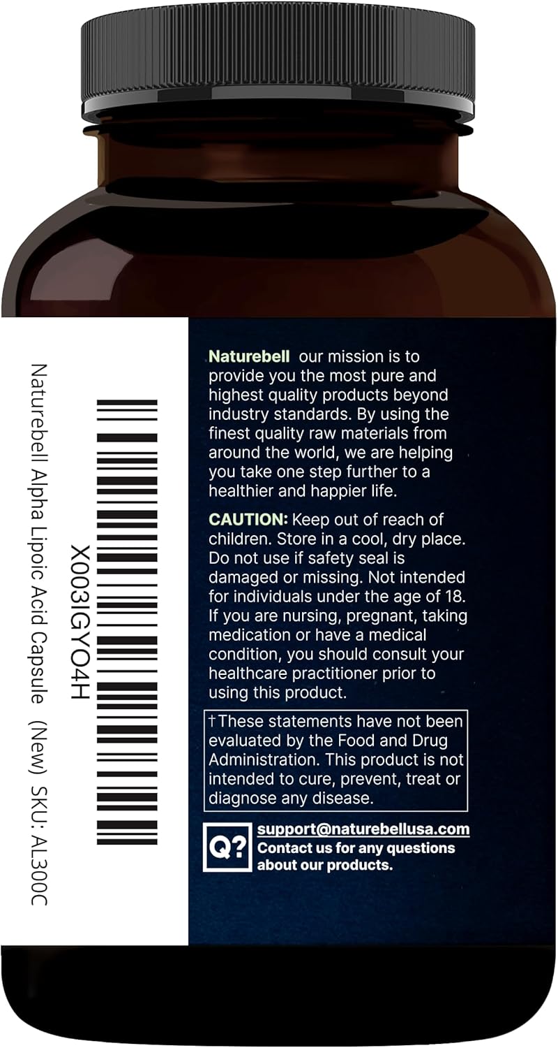 Naturebell Alpha Lipoic Acid Complex, 600Mg, 300 Capsules | 4 - In - 1 Myelinctin Formula with R - ALA, S - ALA, Thiamine & Benfotiamine | High Absorption & Antioxidant Support | Non - Gmo, Gluten - Free - Vitamen Store