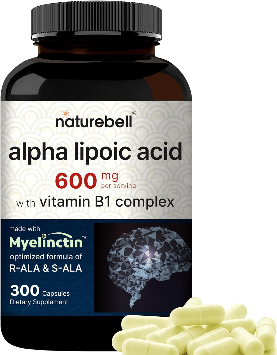 Naturebell Alpha Lipoic Acid Complex, 600Mg, 300 Capsules | 4 - In - 1 Myelinctin Formula with R - ALA, S - ALA, Thiamine & Benfotiamine | High Absorption & Antioxidant Support | Non - Gmo, Gluten - Free - Vitamen Store