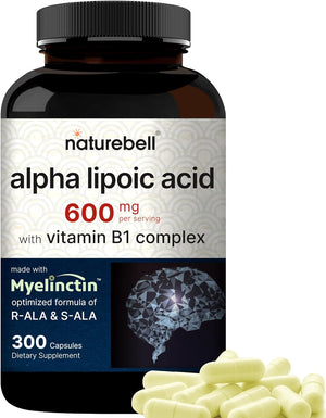 Naturebell Alpha Lipoic Acid Complex, 600Mg, 300 Capsules | 4 - In - 1 Myelinctin Formula with R - ALA, S - ALA, Thiamine & Benfotiamine | High Absorption & Antioxidant Support | Non - Gmo, Gluten - Free - Vitamen Store