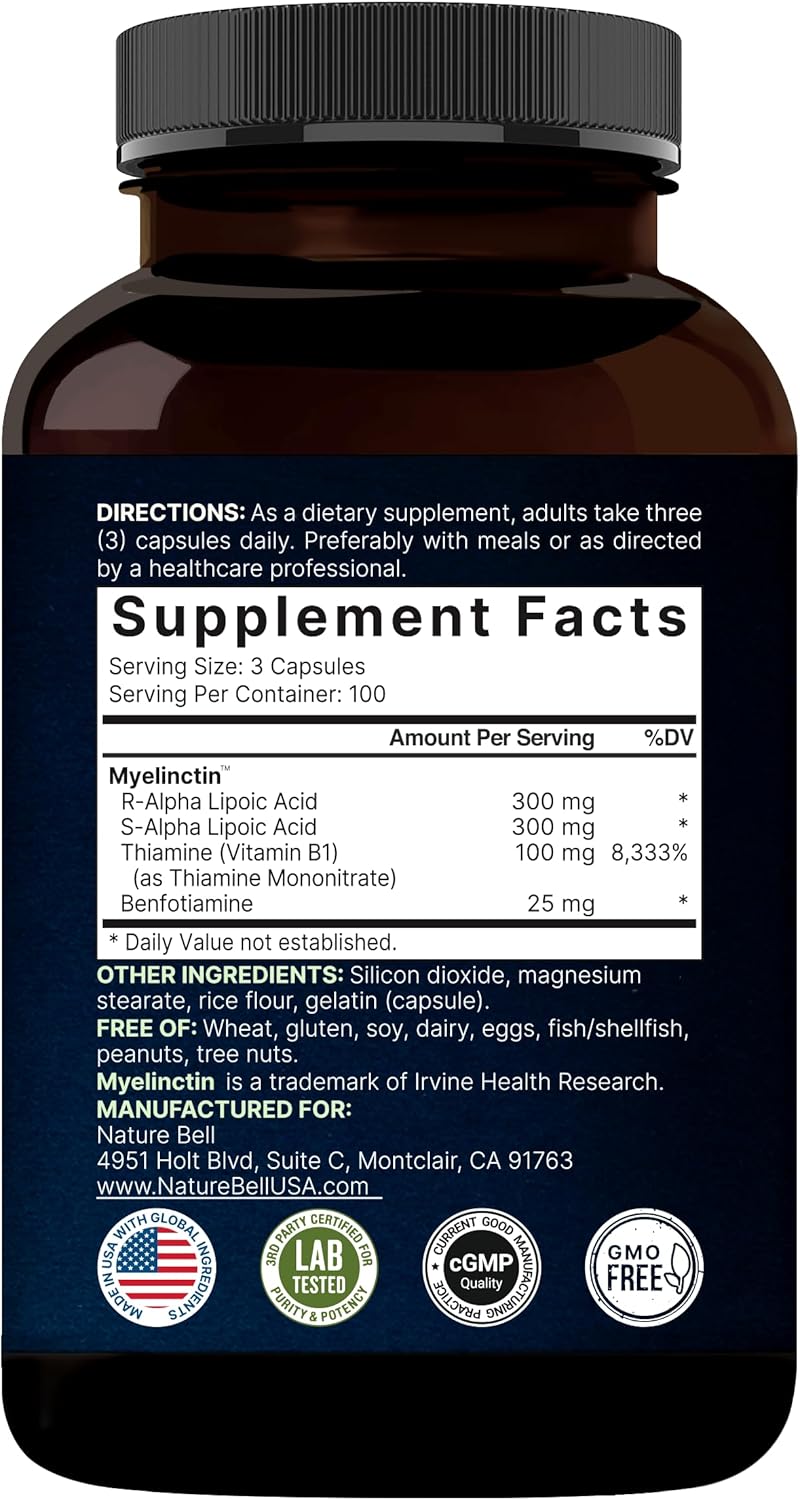 Naturebell Alpha Lipoic Acid Complex, 600Mg, 300 Capsules | 4 - In - 1 Myelinctin Formula with R - ALA, S - ALA, Thiamine & Benfotiamine | High Absorption & Antioxidant Support | Non - Gmo, Gluten - Free - Vitamen Store