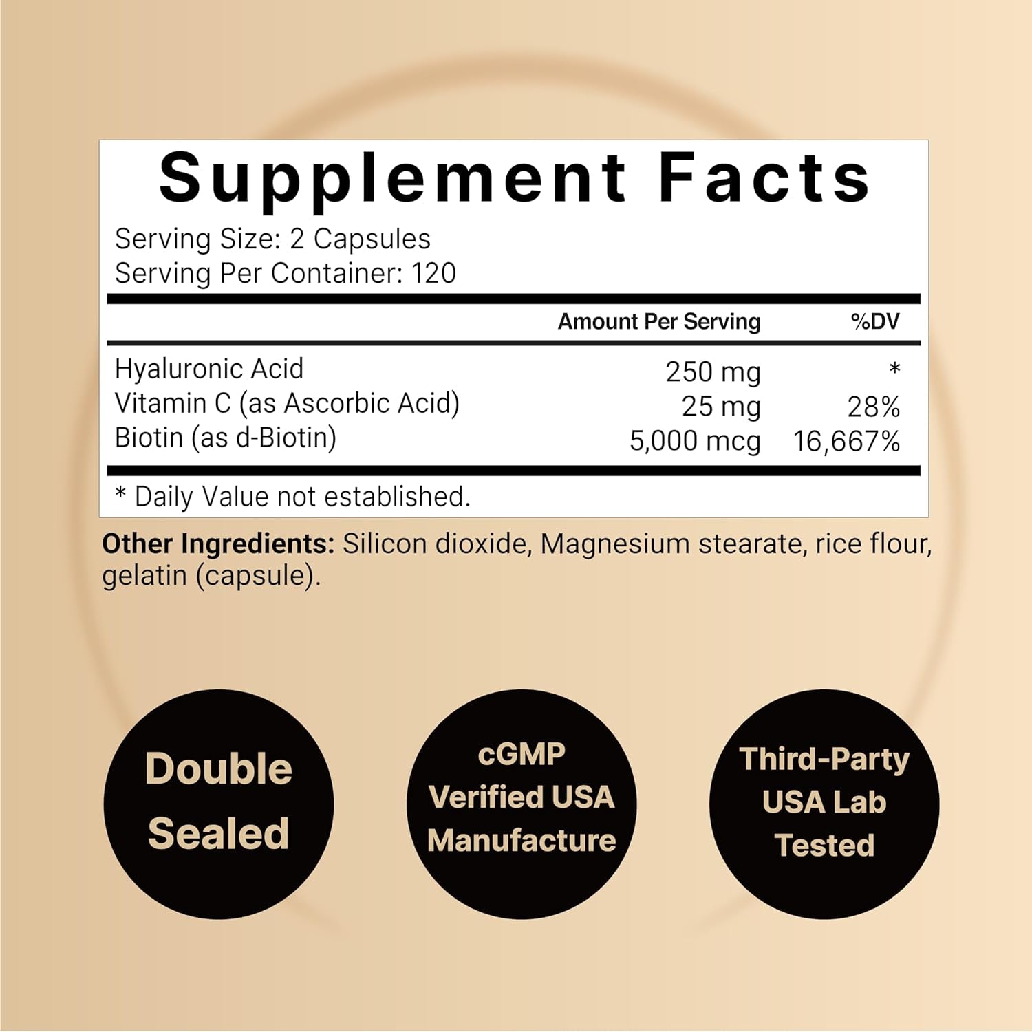 Naturebell Hyaluronic Acid Supplements 250Mg | 240 Capsules, with Biotin 5000Mcg & Vitamin C 25Mg, 3 in 1 Support - Vitamen Store