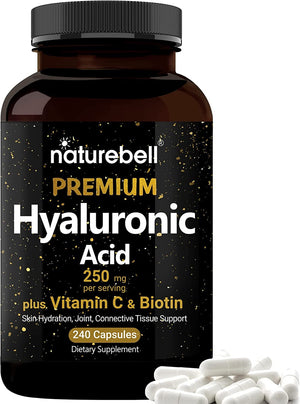 Naturebell Hyaluronic Acid Supplements 250Mg | 240 Capsules, with Biotin 5000Mcg & Vitamin C 25Mg, 3 in 1 Support - Vitamen Store