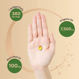 Naturebell Oregano Oil 7,500Mg with Black Seed Oil, 360 Softgels | 360 - Day Supply Essential Oils for Immune Health | Retains High Concentrated Carvacrol & Thymoquinone – Non - Gmo - Vitamen Store