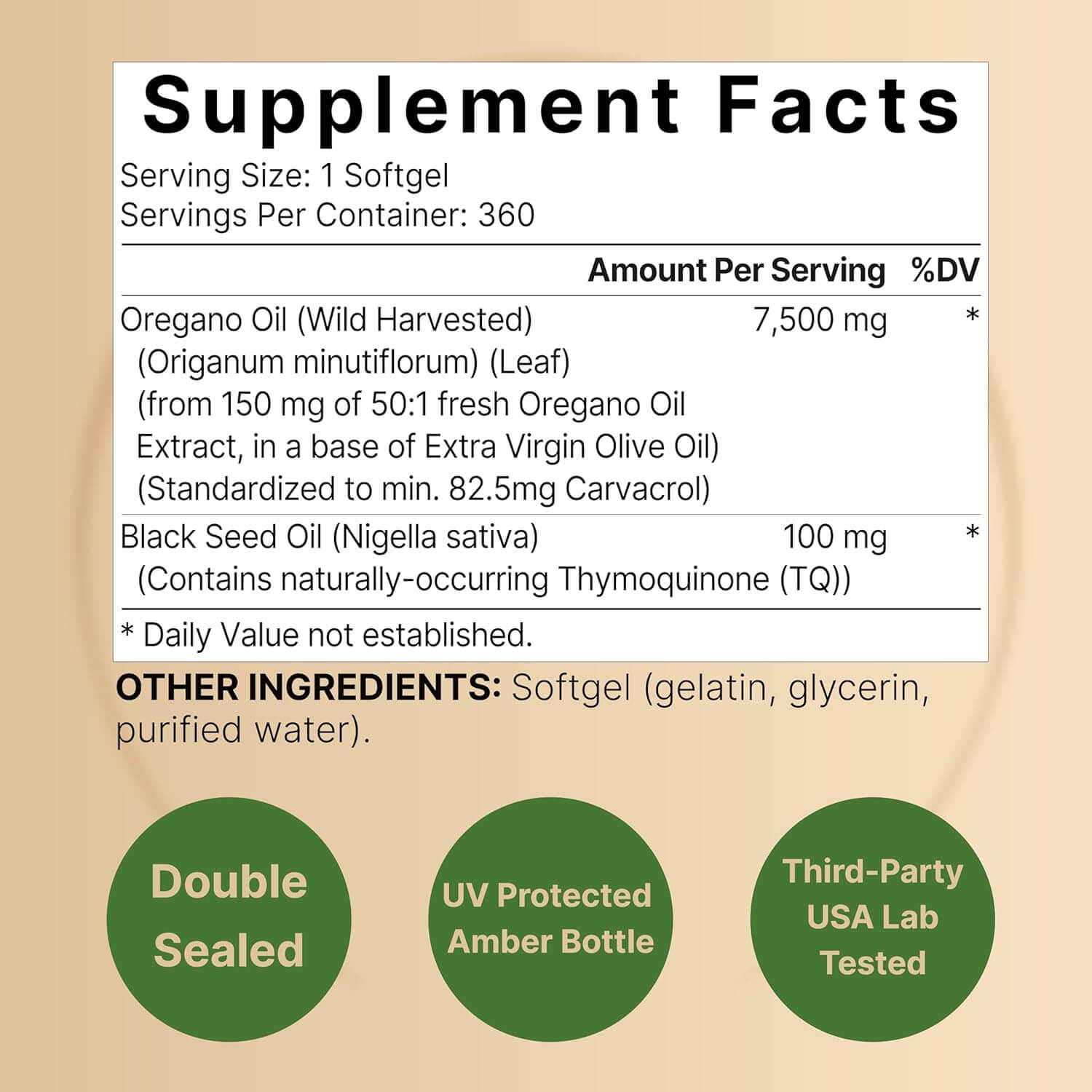 Naturebell Oregano Oil 7,500Mg with Black Seed Oil, 360 Softgels | 360 - Day Supply Essential Oils for Immune Health | Retains High Concentrated Carvacrol & Thymoquinone – Non - Gmo - Vitamen Store