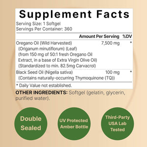 Naturebell Oregano Oil 7,500Mg with Black Seed Oil, 360 Softgels | 360 - Day Supply Essential Oils for Immune Health | Retains High Concentrated Carvacrol & Thymoquinone – Non - Gmo - Vitamen Store