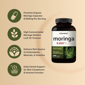 Naturebell Pure Moringa Capsules 8000Mg per Serving - Made with Moringa Powder Organic, 240 Capsules - Non - Gmo, Gluten Free, 4 Month Supply - Vitamen Store