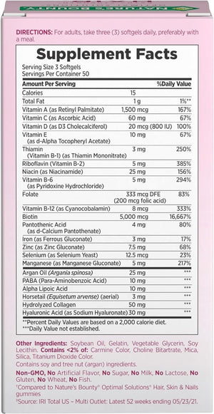 Nature's Bounty Advanced Hair, Skin & Nails – Argan - Infused Supplement with Biotin and Hyaluronic Acid – 150 Rapid Release Softgels (50 Servings) - Vitamen Store