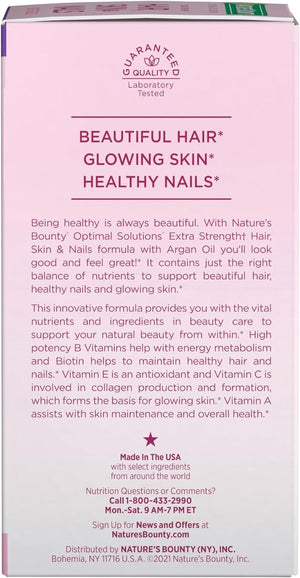 Nature's Bounty Advanced Hair, Skin & Nails – Argan - Infused Supplement with Biotin and Hyaluronic Acid – 150 Rapid Release Softgels (50 Servings) - Vitamen Store