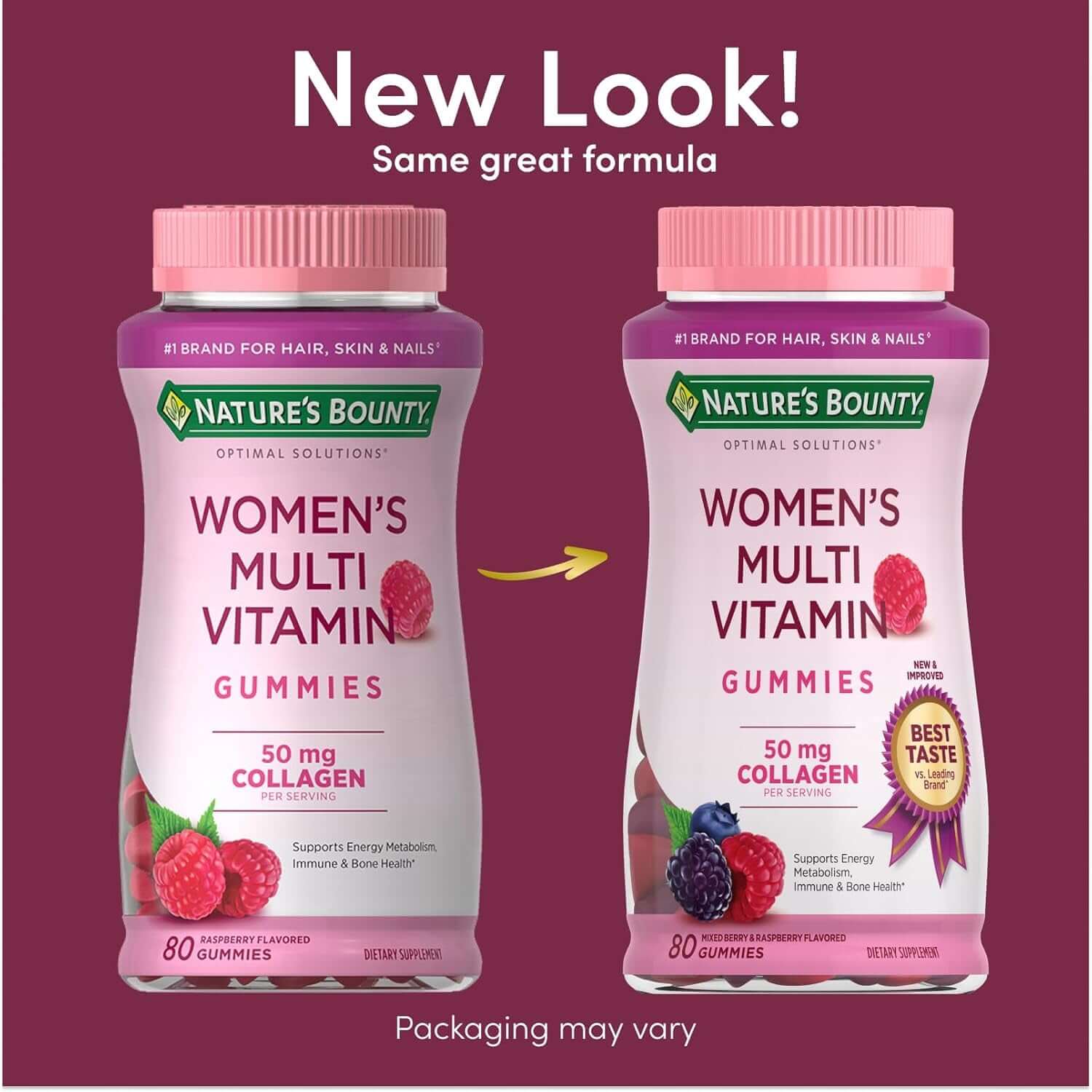 Nature'S Bounty Optimal Solutions Women'S Multivitamin, Immune and Cellular Energy Support, Bone Health, Raspberry Flavor, 80 Gummies, 40 Total Servings - Vitamen Store