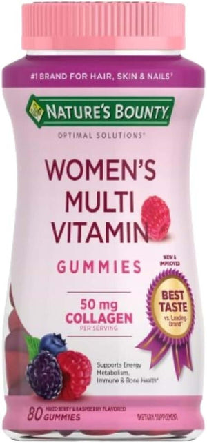 Nature'S Bounty Optimal Solutions Women'S Multivitamin, Immune and Cellular Energy Support, Bone Health, Raspberry Flavor, 80 Gummies, 40 Total Servings - Vitamen Store
