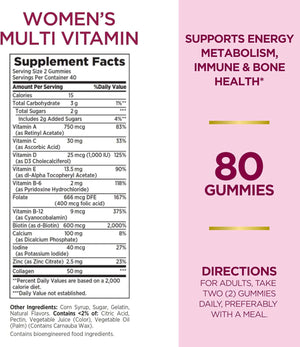 Nature'S Bounty Optimal Solutions Women'S Multivitamin, Immune and Cellular Energy Support, Bone Health, Raspberry Flavor, 80 Gummies, 40 Total Servings - Vitamen Store
