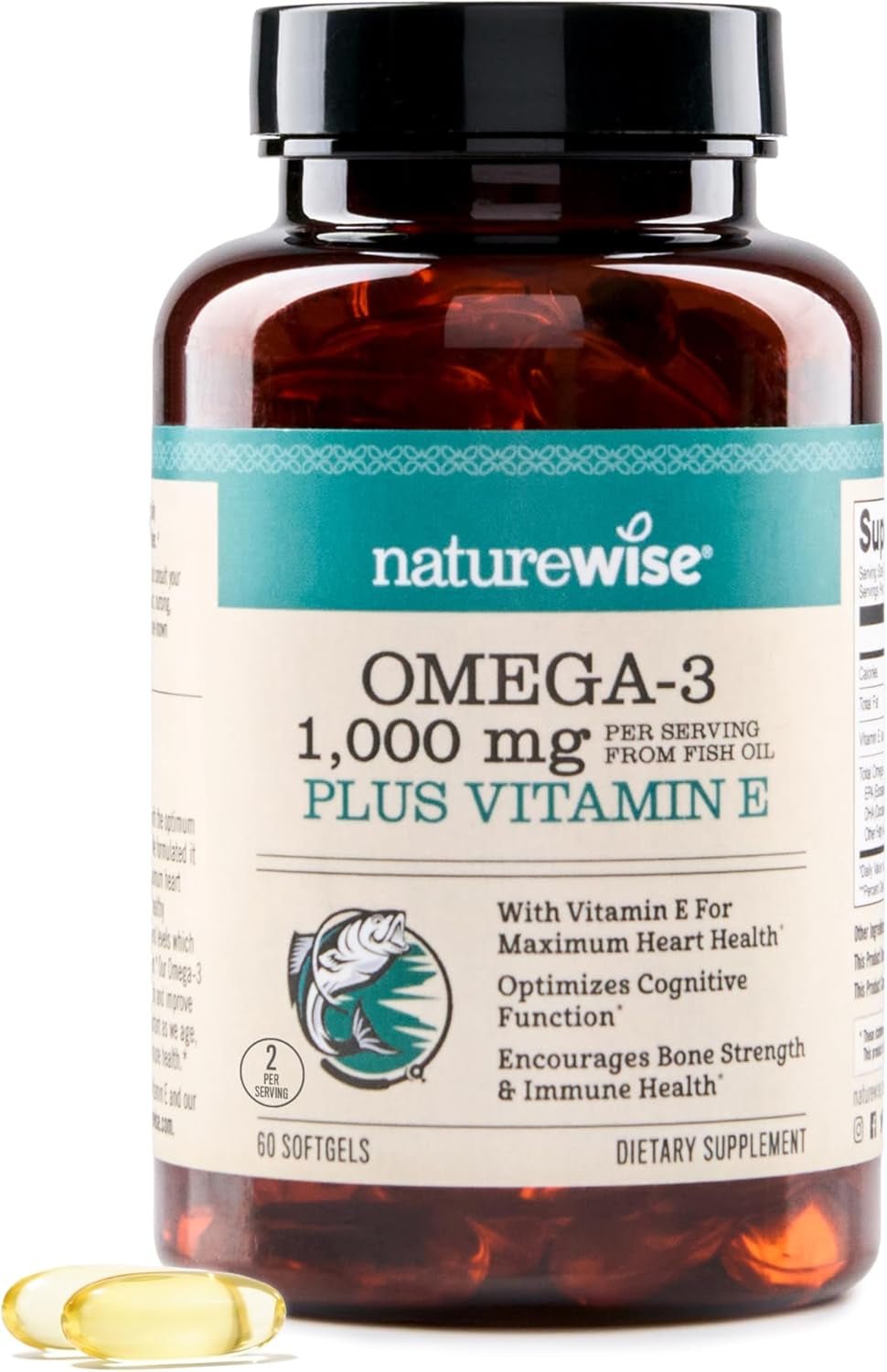 NatureWise Extra - Strength Omega - 3 Fish Oil – 1000 mg per Serving – 600 mg EPA, 400 mg DHA, and Vitamin E – Lemon Flavor – GMO - Free – 60 Softgels (1 - Month Supply) - Vitamen Store