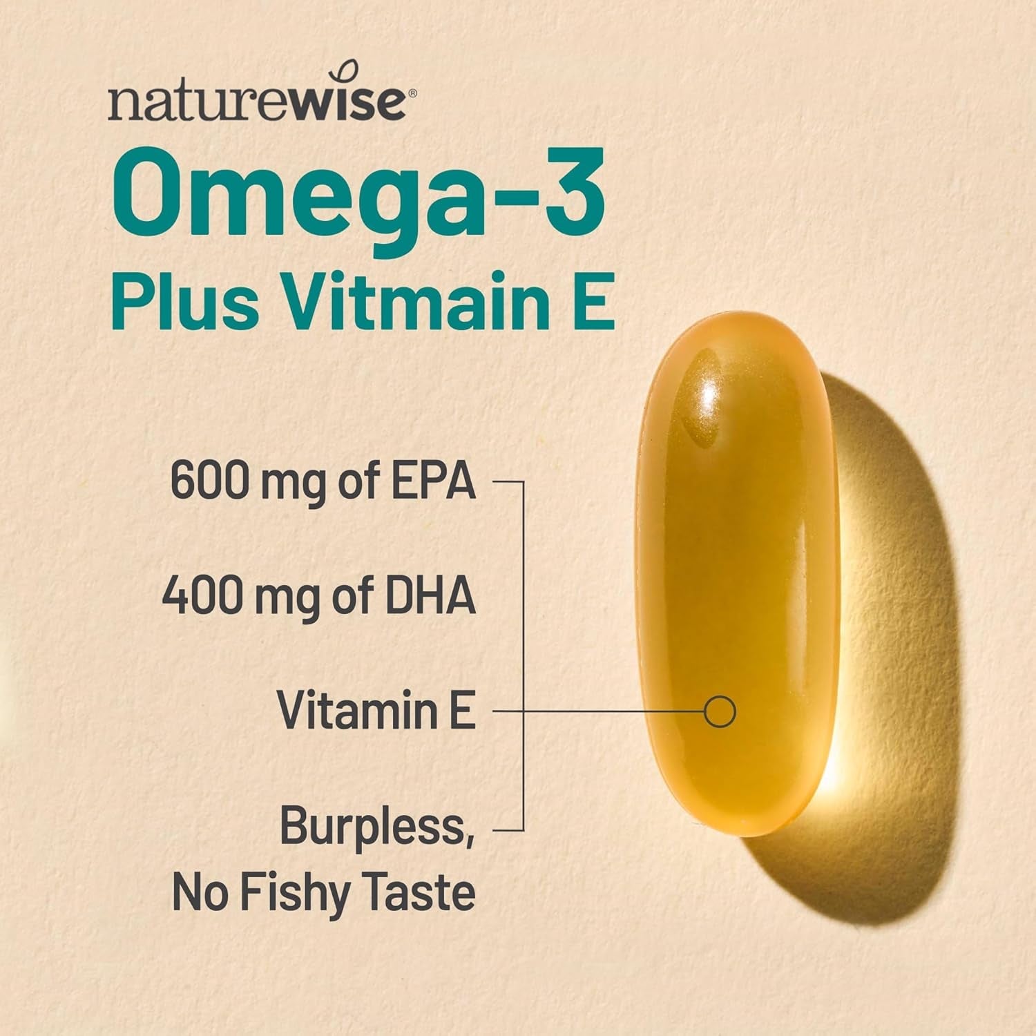 NatureWise Extra - Strength Omega - 3 Fish Oil – 1000 mg per Serving – 600 mg EPA, 400 mg DHA, and Vitamin E – Lemon Flavor – GMO - Free – 60 Softgels (1 - Month Supply) - Vitamen Store