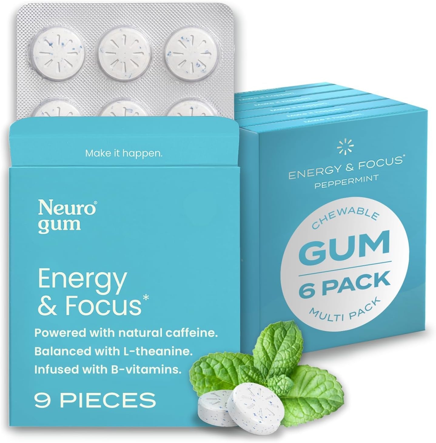 Neurogum Energy Caffeine Gum - Peppermint - 54 Pieces - Sugar Free - Vitamen Store
