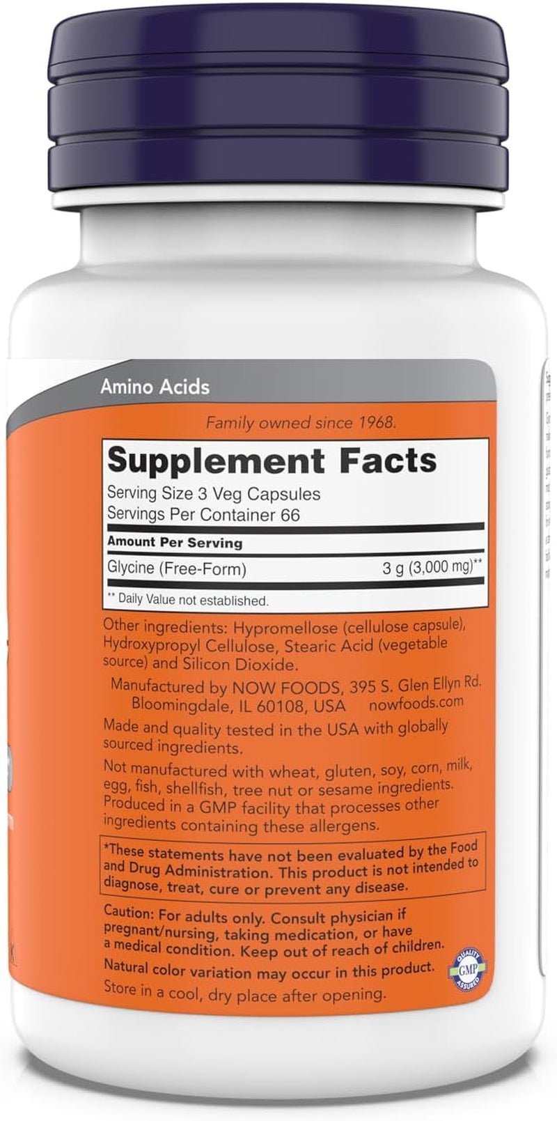 NOW Foods Glycine 1000 mg – Free - Form Pharmaceutical Grade – Gluten - Free – Vegan – Kosher – 200 Vegetarian Capsules (Pack of 1) - Vitamen Store