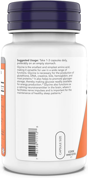 NOW Foods Glycine 1000 mg – Free - Form Pharmaceutical Grade – Gluten - Free – Vegan – Kosher – 200 Vegetarian Capsules (Pack of 1) - Vitamen Store