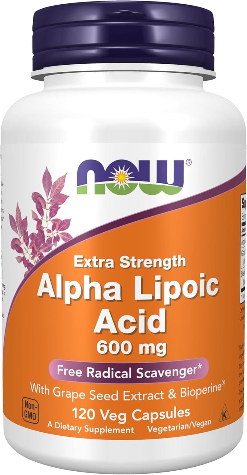 NOW Foods Supplements, Alpha Lipoic Acid 600 Mg with Grape Seed Extract & Bioperine®, Extra Strength, 120 Veg Capsules - Vitamen Store