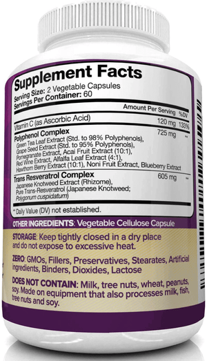 Nutrivein Resveratrol 1450mg – Antioxidant Supplement, 120 Capsules – With Trans - Resveratrol, Green Tea Leaf & Acai Berry - Vitamen Store