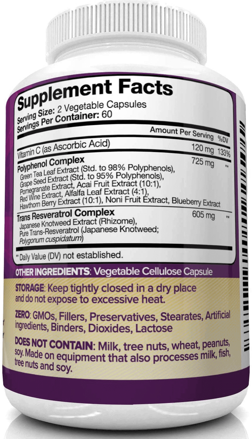 Nutrivein Resveratrol 1450mg – Antioxidant Supplement, 120 Capsules – With Trans - Resveratrol, Green Tea Leaf & Acai Berry - Vitamen Store