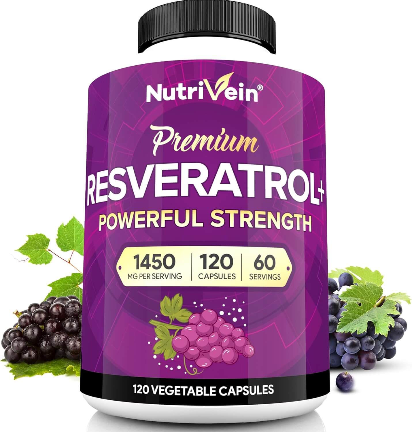 Nutrivein Resveratrol 1450mg – Antioxidant Supplement, 120 Capsules – With Trans - Resveratrol, Green Tea Leaf & Acai Berry - Vitamen Store