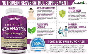 Nutrivein Resveratrol 1450mg – Antioxidant Supplement, 120 Capsules – With Trans - Resveratrol, Green Tea Leaf & Acai Berry - Vitamen Store