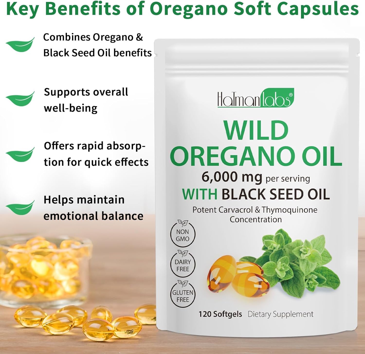 Oil of Oregano with Black Seed Oil - Organic, Non - Gmo, Gluten Free - 120 Softgels - Vitamen Store