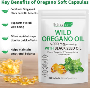 Oil of Oregano with Black Seed Oil - Organic, Non - Gmo, Gluten Free - 120 Softgels - Vitamen Store