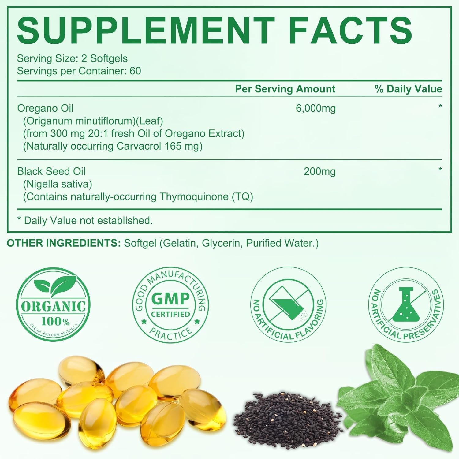 Oil of Oregano with Black Seed Oil - Organic, Non - Gmo, Gluten Free - 120 Softgels - Vitamen Store