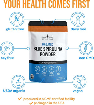 Organic Blue Spirulina Powder – 120 Servings, 100% Pure Blue‑Green Algae – Natural Food Coloring for Smoothies & Protein Drinks – USDA Certified, Non‑GMO, Gluten‑Free, Vegan, No Fishy Smell - Vitamen Store