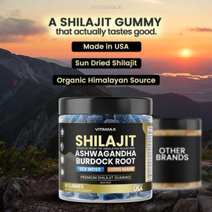 Organic Shilajit Gummies, Sea Moss, Ashwagandha, 105+ Trace Minerals – Organic Burdock Root & Lions Mane Mushroom - Blue Razz – Vegan & Non - Gmo – Made in USA – 60Ct - Vitamen Store