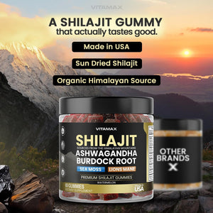 Organic Shilajit Gummies with Sea Moss, Ashwagandha, Burdock Root & Lion's Mane - Watermelon Flavor - Vegan, Non - GMO, USA Made - 60 Count - Vitamen Store