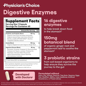 Physician's CHOICE Digestive Enzymes – Multi - Enzyme Blend with Organic Prebiotics and Probiotics – 60 Capsules - Vitamen Store