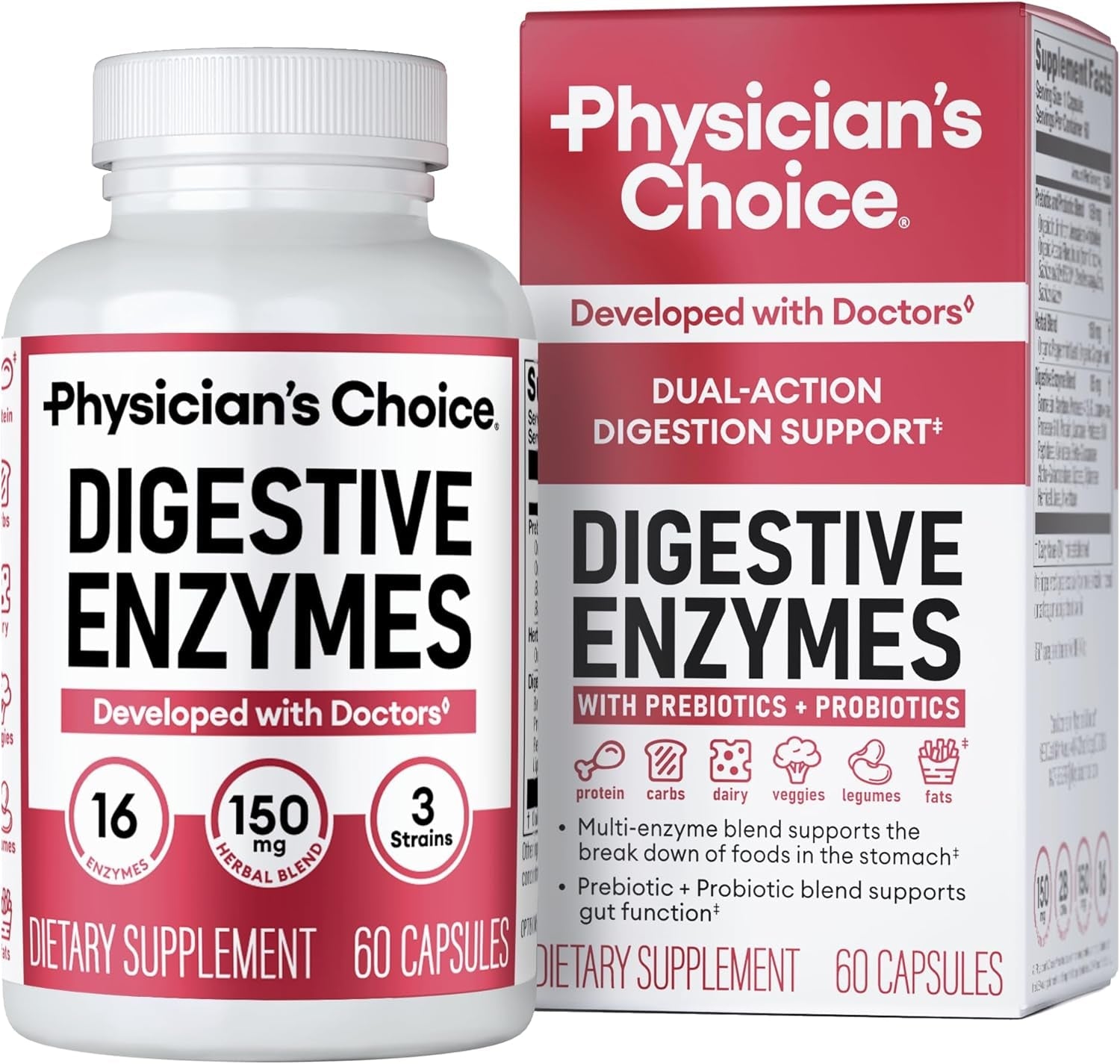 Physician's CHOICE Digestive Enzymes – Multi - Enzyme Blend with Organic Prebiotics and Probiotics – 60 Capsules - Vitamen Store