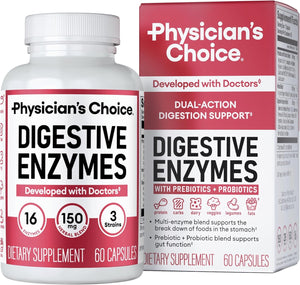 Physician's CHOICE Digestive Enzymes – Multi - Enzyme Blend with Organic Prebiotics and Probiotics – 60 Capsules - Vitamen Store