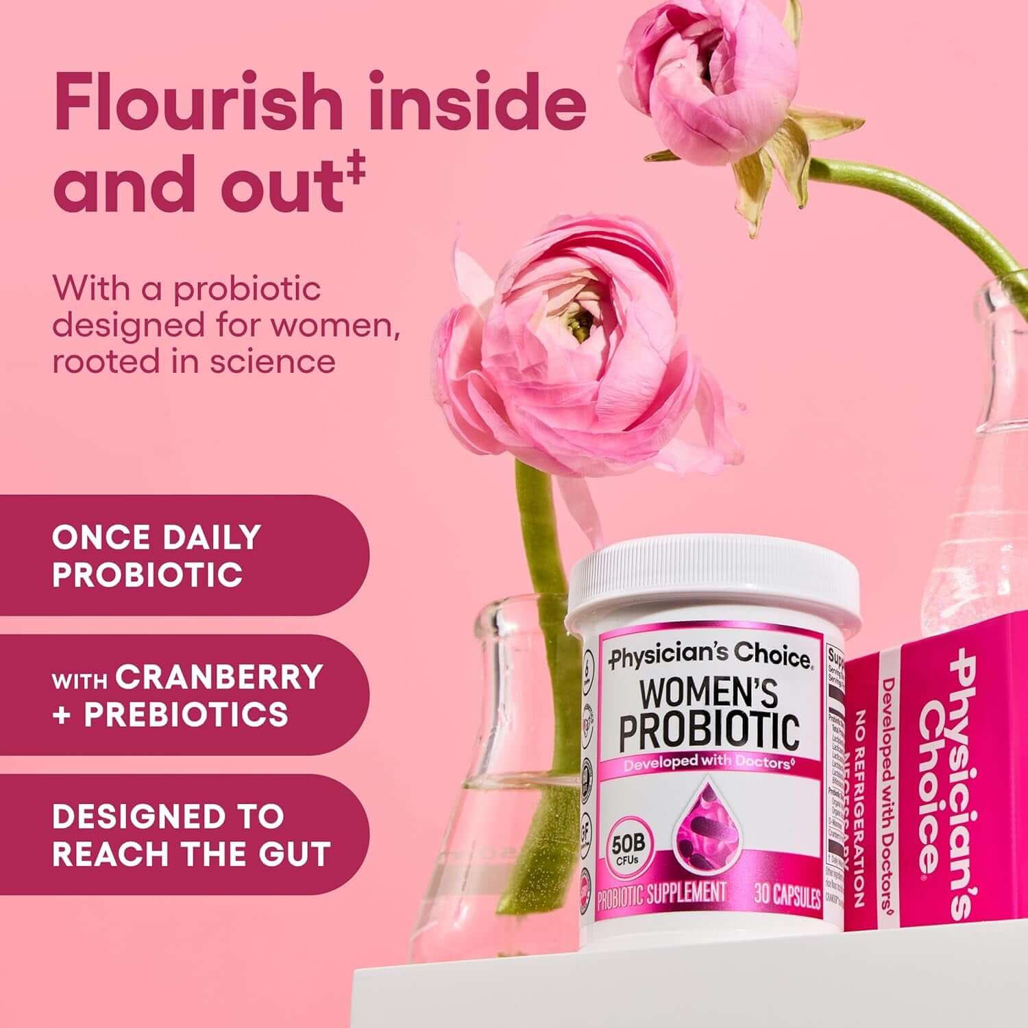 Physician'S Choice Probiotics - PH Balance, Digestive, UT, & Feminine Health - 50 Billion CFU - 6 Unique Strains for Women - Organic Prebiotics, Cranberry Extract+ - Probiotic - 60 CT - Vitamen Store