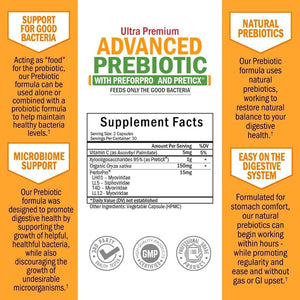 Prebiotics – Dietary Fiber Supplement to Fuel Good Bacteria – 60 Capsules - Vitamen Store