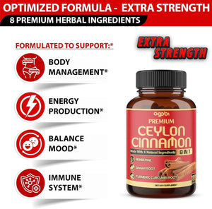 Premium Ceylon Cinnamon with Berberine – 8in1 Formula with Turmeric, Ginger, Gymnema & More – 180 Capsules - Vitamen Store
