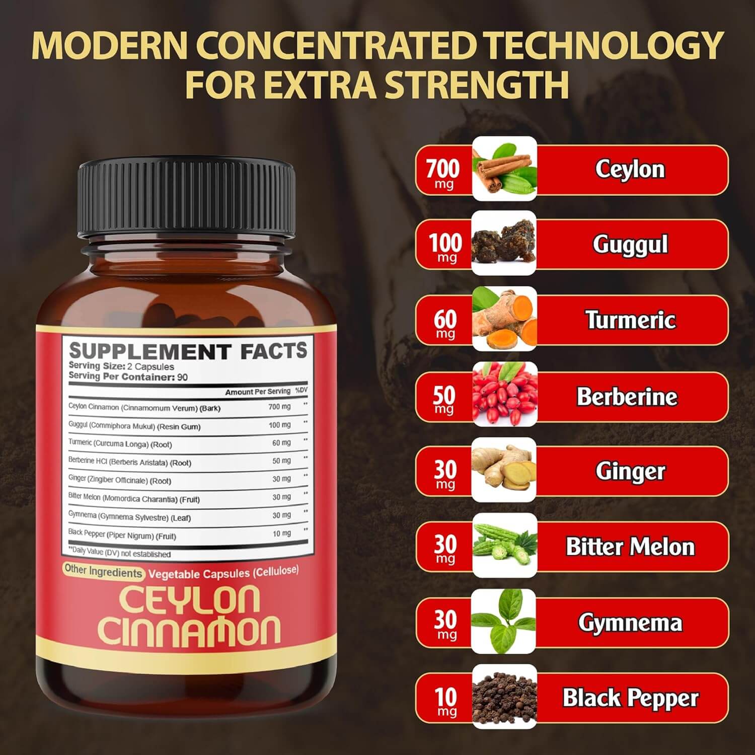 Premium Ceylon Cinnamon with Berberine – 8in1 Formula with Turmeric, Ginger, Gymnema & More – 180 Capsules - Vitamen Store