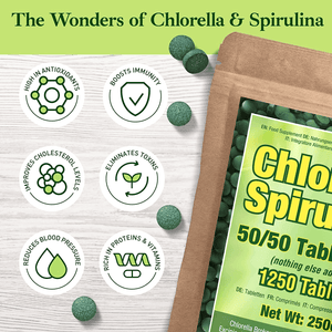 Premium Chlorella Spirulina | 1,250 TABLETS (4 Months Supply) | NON - GMO | Vegan Organic Capsules | Cracked Cell Wall | Alkalizing | High Protein with Iron, Zinc, Chlorophyll | by Good Natured - Vitamen Store