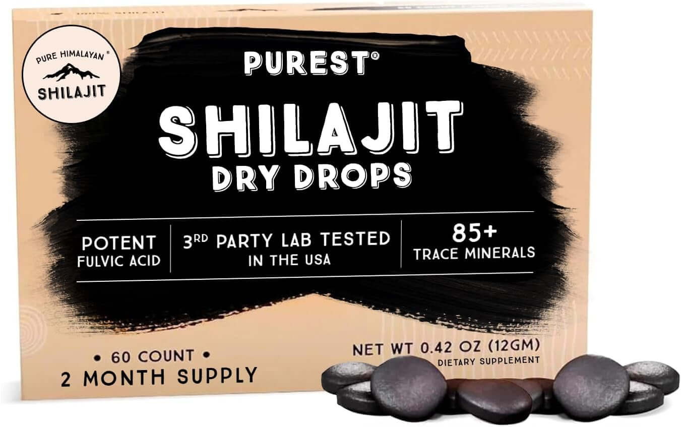 Pure Himalayan Shilajit Dry Drops, 100% Pure Natural Shilajit, Grade A, Max Potency 85+ Clean Trace Minerals & Fulvic Acid for Energy, Metabolism & Immune Support Supplement for Men & Women (60 Tabs) - Vitamen Store