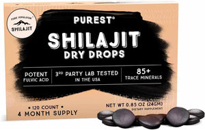 Pure Himalayan Shilajit Dry Drops, 100% Pure Natural Shilajit, Grade A, Max Potency 85+ Clean Trace Minerals & Fulvic Acid for Energy, Metabolism & Immune Support Supplement for Men & Women (120 Tabs) - Vitamen Store