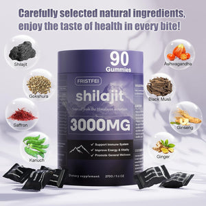 Pure Himalayan Shilajit Gummies for Men & Women - 100% Natural & Organic | 85+ Trace Minerals & Fulvic Acid | 90 Count | Individually Packaged - Vitamen Store