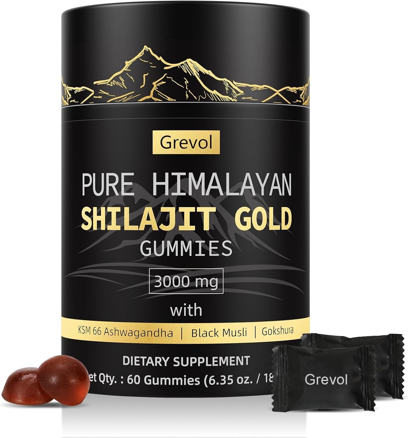 Pure Himalayan Shilajit Gummies – Gold Grade with Ashwagandha, Fulvic Acid & 85+ Trace Minerals – No Added Sugar – Individually Wrapped – 60 Gummies - Vitamen Store