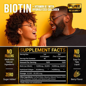 PURE RESEARCH Liquid Biotin & Collagen Drops – 60,000mcg – Supplement for Men & Women – 2oz - Vitamen Store